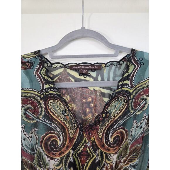 Mushka by Sienna Rose Green Embroidered Sheer Blouse Top Fairycore, Size Medium - Picture 4 of 14